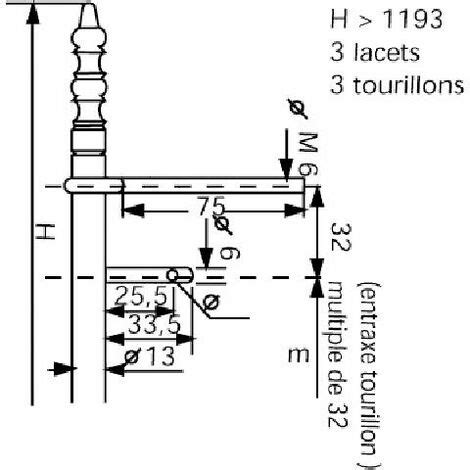 Fiche à lacets fer ø13 vieux laiton à tourillons Entraxe goujon 64