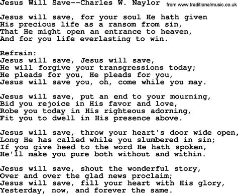 Hymns About God S Forgiveness Title Jesus Will Save Charles W Naylor