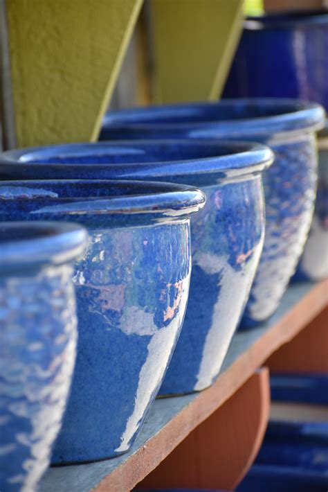 Close-up of Blue Ceramic Pots · Free Stock Photo