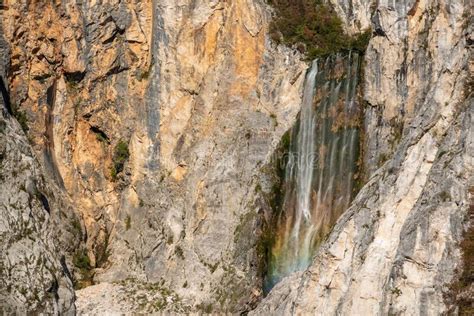 Iconic Boka Waterfall In The Soca Valley In The Julian Alps Stock Image