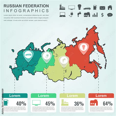 Russian Federation map with Infographic elements. Infographics layouts ...