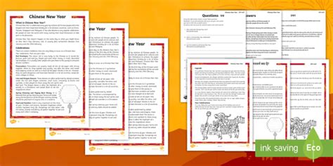 Chinese New Year Differentiated Reading Comprehension Activity English