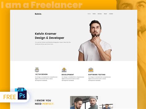 Free Freelancer Web Design Psd Template By Jenn Pereira On Dribbble