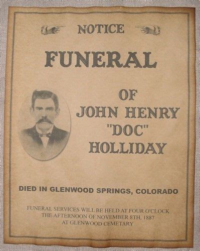 Doc Holliday Funeral Announcement Poster Old West Western Wanted