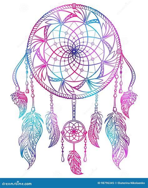 Colorful Dream Catcher With Ornament And Feathers Stock Vector