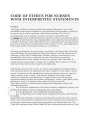 Code Of Ethics For Nurses With Interpretive Statements Code Of Ethics