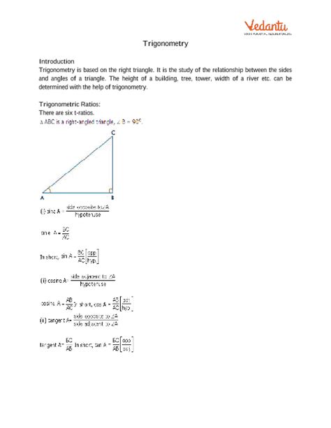 Class 10 Maths Revision Notes For Introduction To Trigonometry Of Chapter 8