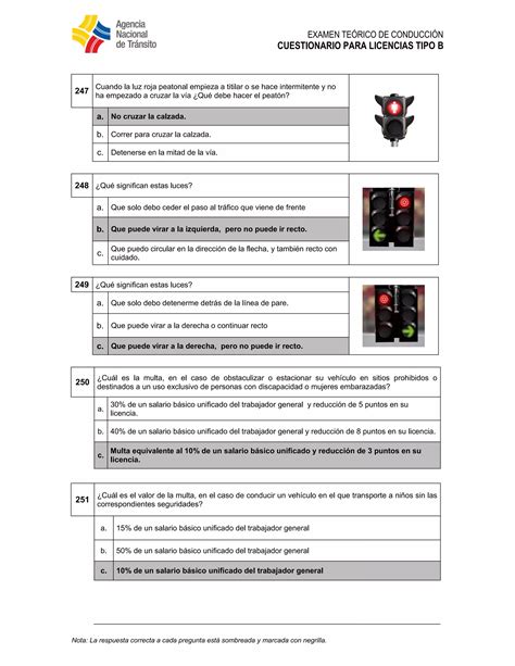 Cuestionario licencia tipo b Ecuador última 2015 2016 PDF