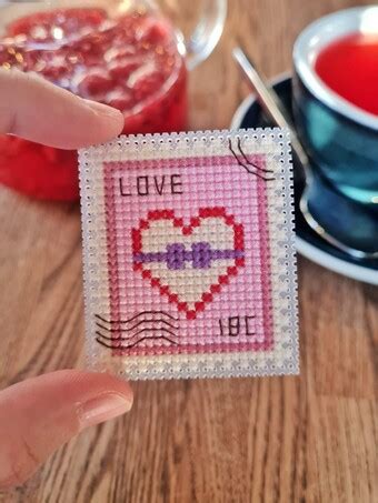 Cute Embroidery By Kate Love Heart Postage Stamp Cross Stitch Pattern