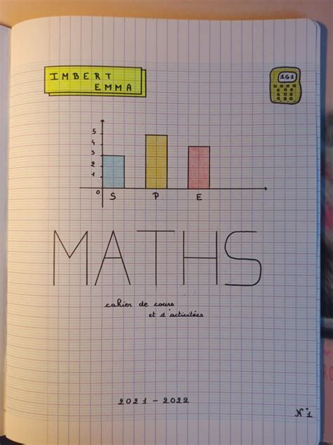 Cahier de mathématiques n1 Page de garde anglais Cahiers de maths