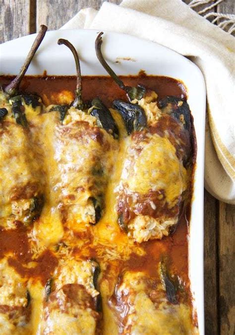 Chicken, Brown Rice and Cheese-Stuffed Poblanos Recipe | HeyFood — Meal Planning App