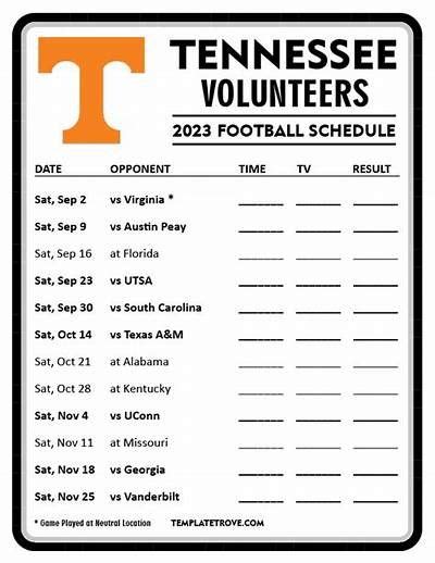 Printable 2023 Tennessee Volunteers Football Schedule In 2023 Tennessee Volunteers Tennessee