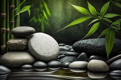 Bambu E Pedras Em Um Spa De Bem Estar Generative Ai Zen Stones E Bambu