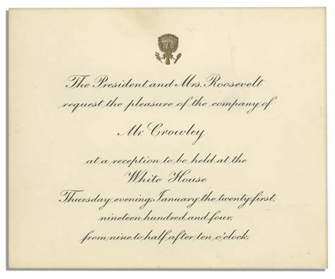 Lot Detail Invitation To The Theodore Roosevelt White House