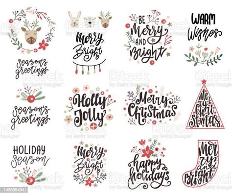 Set Of Christmas Lettering Quotes Vector Illustration Stock