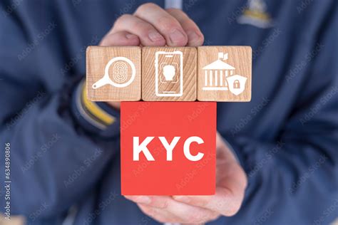 man holding colorful blocks  icons  abbreviation kyc concept