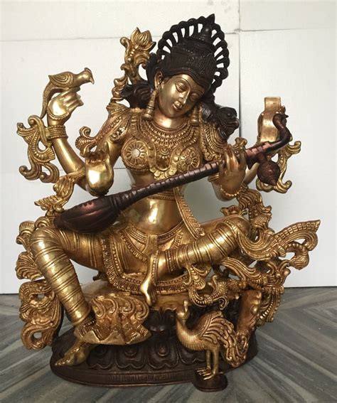 Brass Metal Made Idol Saraswati Antique Statue Housewarming Welcome