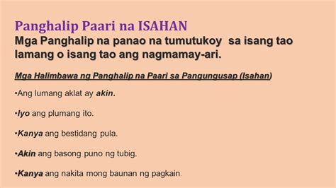 Panghalip Paari Na ISAHAN Mga Panghalip Na Panao Na Tumutukoy Sa Isang