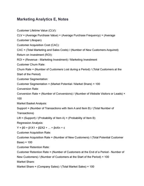 Marketing Analytics E, Notes - Marketing Analytics E, Notes Customer