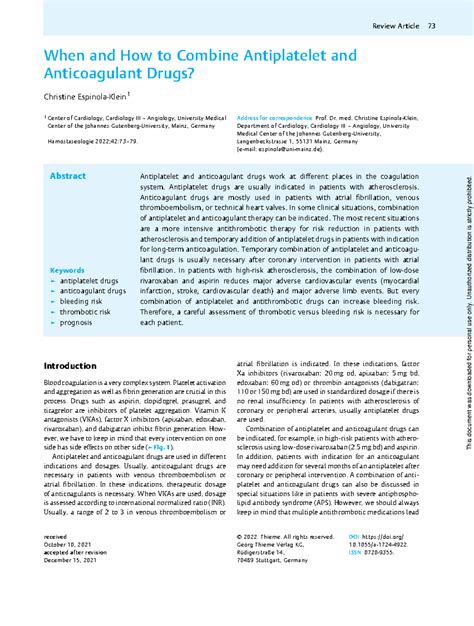 Antiplatelet And Anticoagulant Drugs Pdf When And How To Combine