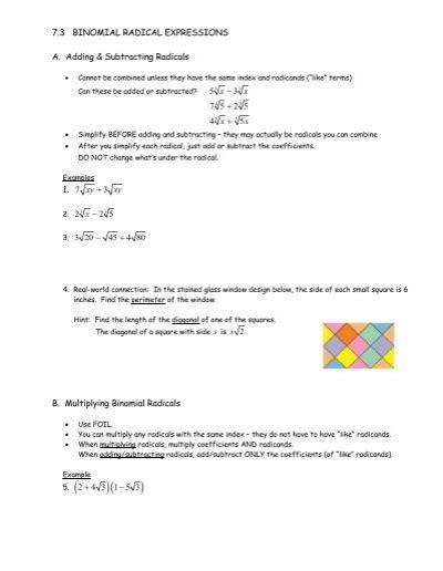 7 3 Notes Binomial Radical Expressions