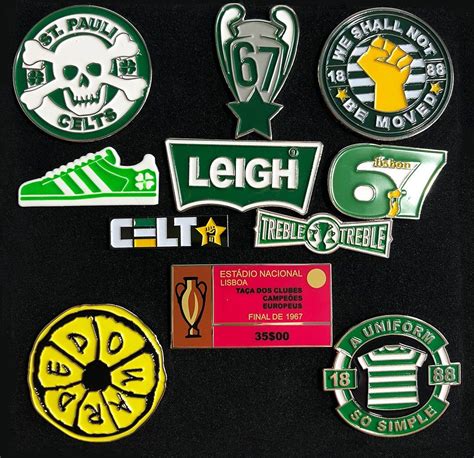 Celtic 11 Pin Badge Gift Set Glasgow Green Celtic Fc Soft Enamel Pins