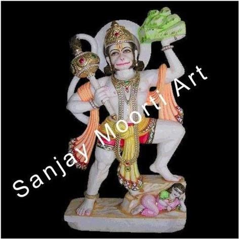 Durable Handmade Glossy Multicolour Marble Lord Hanuman Standing Statue