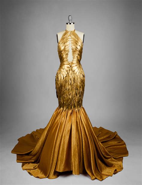 Gold Gilded Feather Couture Mermaid Gown Etsy Beautiful Dresses