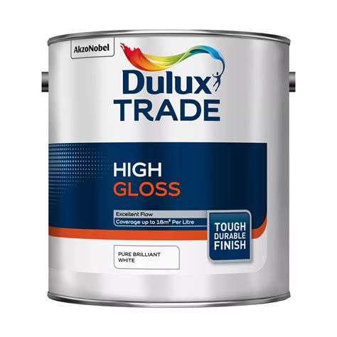 Dulux Trade Interior & exterior Pure brilliant white High gloss Paint 2 ...