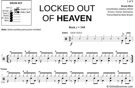 Locked Out of Heaven - Bruno Mars - Drum Sheet Music | OnlineDrummer.com