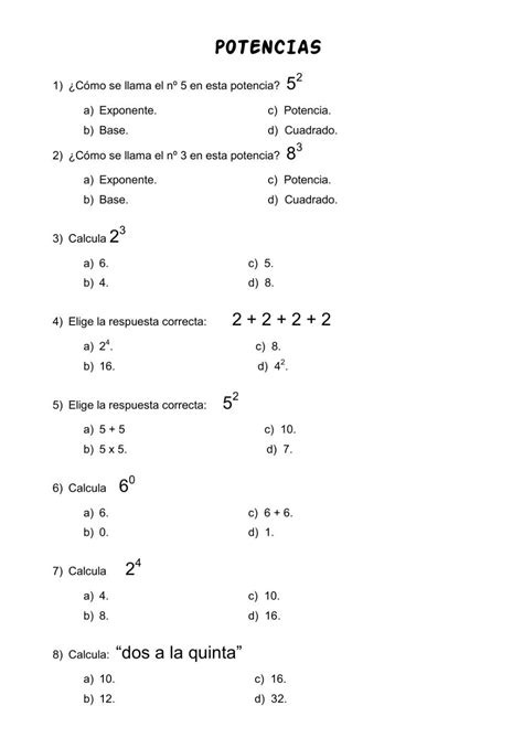 Ficha online de Potencias para 6º Primaria Puedes hacer los ejercicios