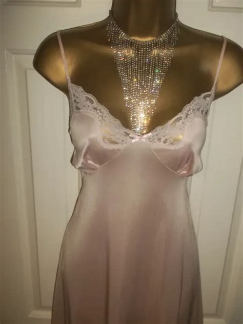 Vintage St Michael Silky Pink Nylon Lacy Full Slip Dress Petticoat Uk