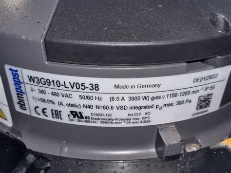 Used EBM Papst W3G910 LV05 38 Fan HOS BV