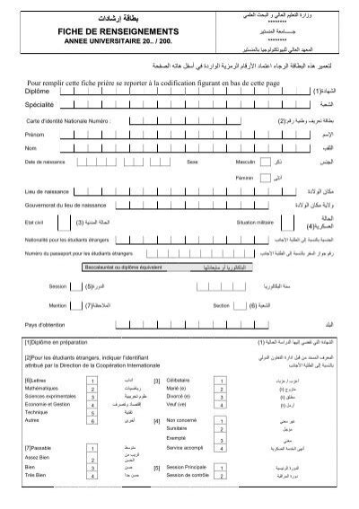 Fiche De Renseignement Pour Etudiant