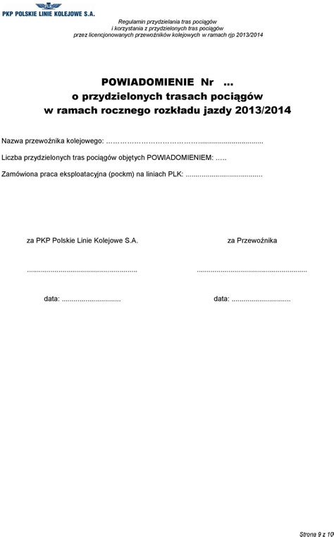 WNIOSEK O PRZYDZIELENIE TRASY POCIĄGU RJP 2013 PDF Darmowe pobieranie