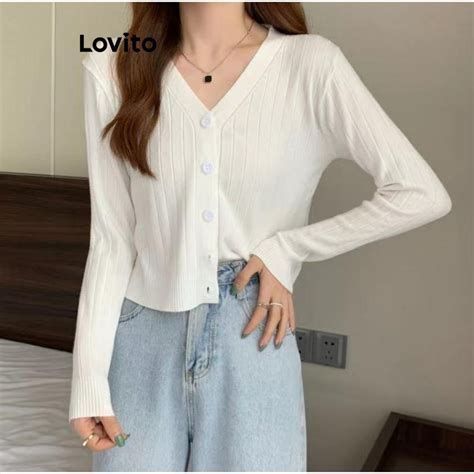 Lovito Top Casual De Malha O Liso Para Mulheres Lne