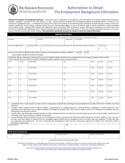 Pre Employment Background Check Authorization Form Free To Edit