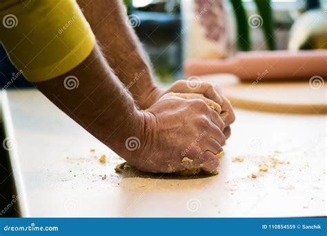 Men`s Hands Knead The Dough Stock Image Image Of Flour Kneading