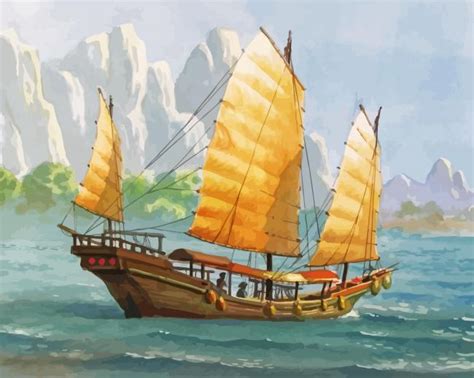 Junk Boat Japanese Ship Art Paint By Numbers - Painting By Numbers