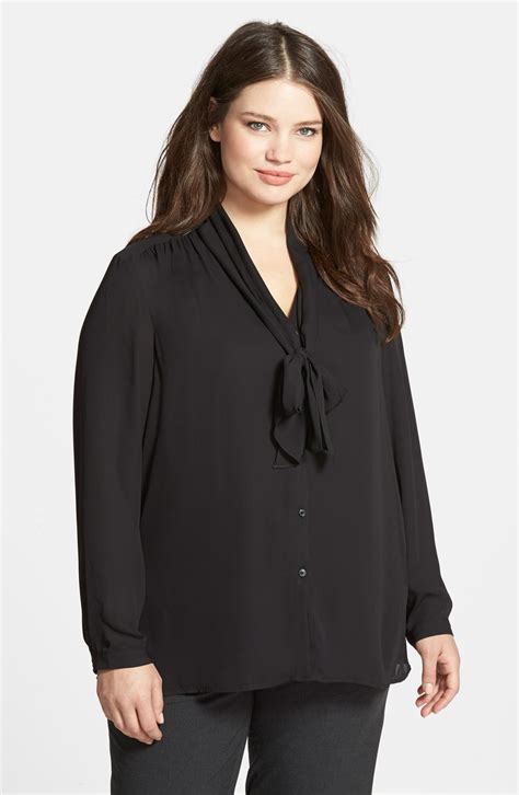 Halogen® Tie Neck Blouse Plus Size Nordstrom