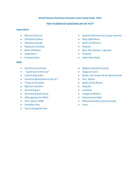 World History Final Exam Semester Exam Study Guide