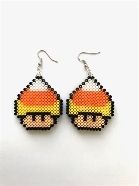 Super Mario Candy Corn Mushroom Perler Bead Earrings Perler Etsy