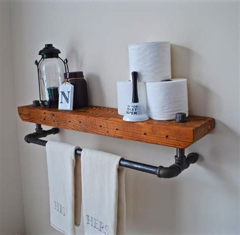 Industrial Bathroom Shelf Floating Pipe Shelf Reclaimed Wood Etsy