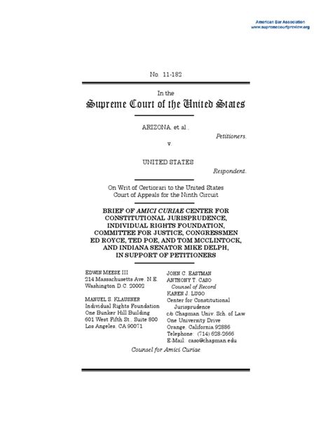 Arizona V United States Amicus Brief Filed By The Committee For