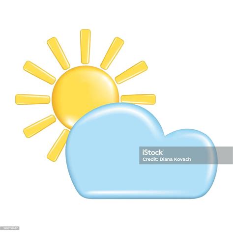 일기 예보 요소 아이콘 기호 기상학의 현실적인 3d 디자인 장식적인 3d 황금빛 태양과 푸른 구름 흰색 배경에 분리된 벡터 그림