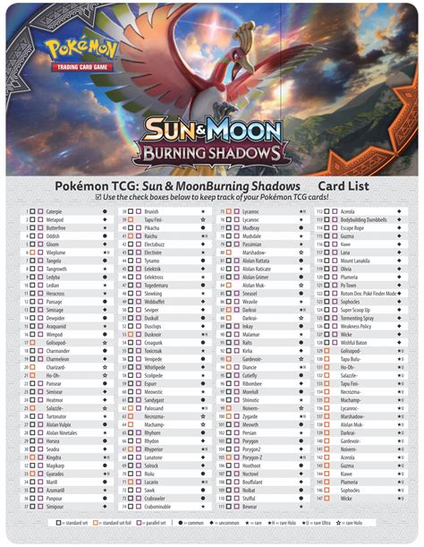 Printable Pokemon Trading Card Checklist