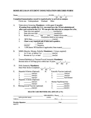 Fillable Online Rose Hulman Immunization Record Fillable Form Fax Email