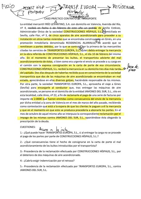 CASO PRÁ Ctico Contrato DE Transporte FICO CASO PRCTICO CONTRATO DE