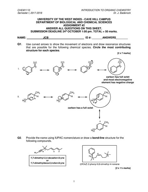 CHEM1110 Assignment 2 2017 2018 Answers Semester I 2017 2018 Dr J