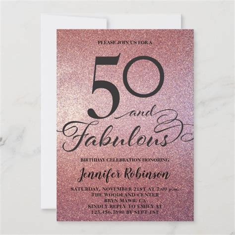 50 Fabulous Rose Gold Glitter Birthday Party Invitation Zazzle